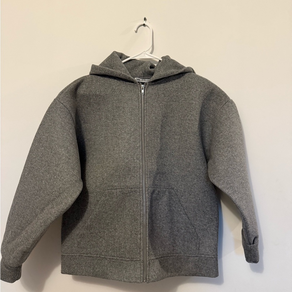 Zara Gray Elevated Zip-Up Hoodie, neoprene inspired structure